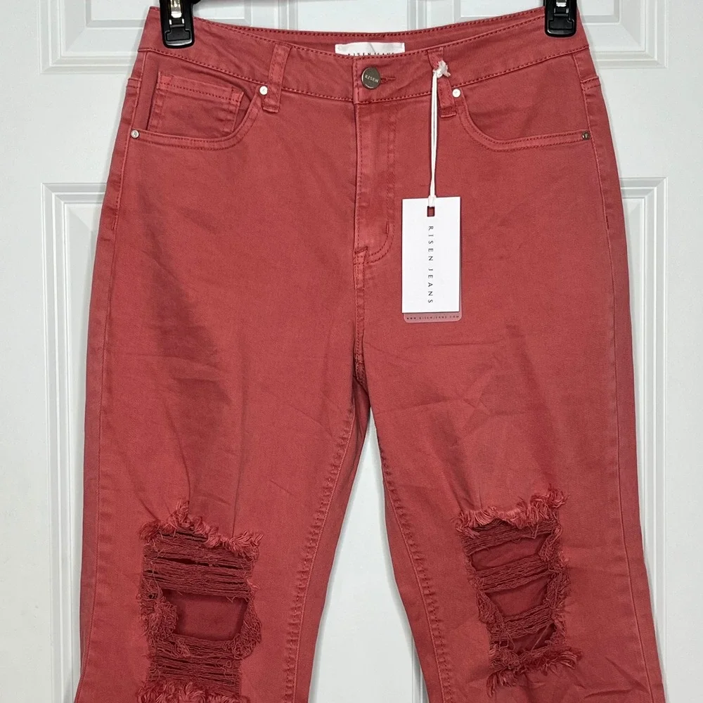 Risen NEW High Rise Straight‎ Jeans Size 27 Distressed Rust Color Womens
